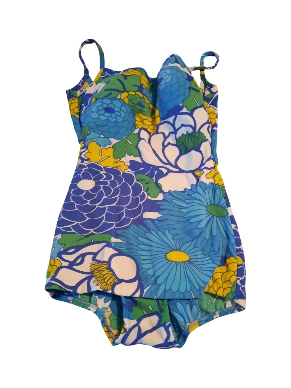 Sears SEA STARS Floral One-Piece Swimsuit in Blue, Yellow and Green